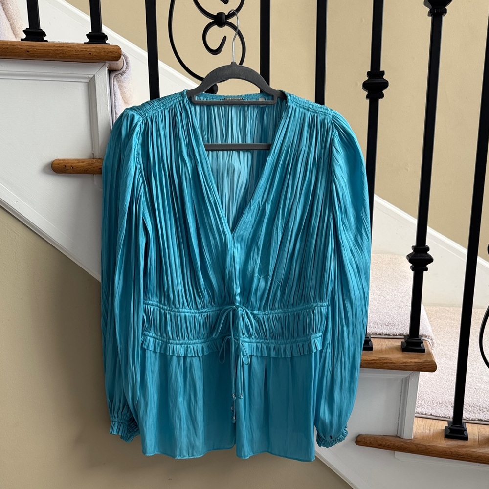 Elie Tahari Teal Pleated Blouse
